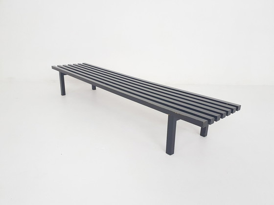 Image 1 of Black Wooden Slat Bench By Wim Wilson And Gijs Bakker For Castelijn, The Netherlands 1970'S