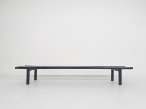 Black Wooden Slat Bench By Wim Wilson And Gijs Bakker For Castelijn, The Netherlands 1970'S