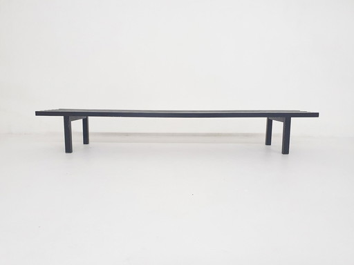 Black Wooden Slat Bench By Wim Wilson And Gijs Bakker For Castelijn, The Netherlands 1970'S