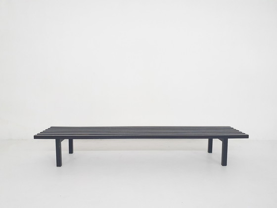 Image 1 of Black Wooden Slat Bench By Wim Wilson And Gijs Bakker For Castelijn, The Netherlands 1970'S