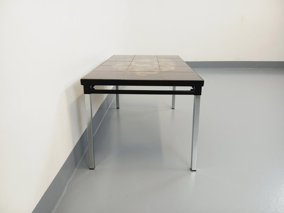 Image 1 of Vintage 60's 70's Rectangular Coffee Table In Ceramic, Black Metal And Chrome Metal