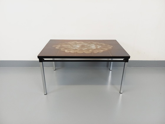 Image 1 of Vintage 60's 70's Rectangular Coffee Table In Ceramic, Black Metal And Chrome Metal