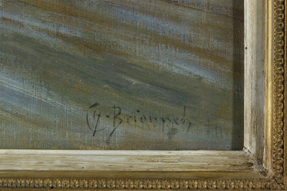 Image 1 of Peinture - Paysage d'hiver avec calèche à Paris, signée Ch. Brionnet