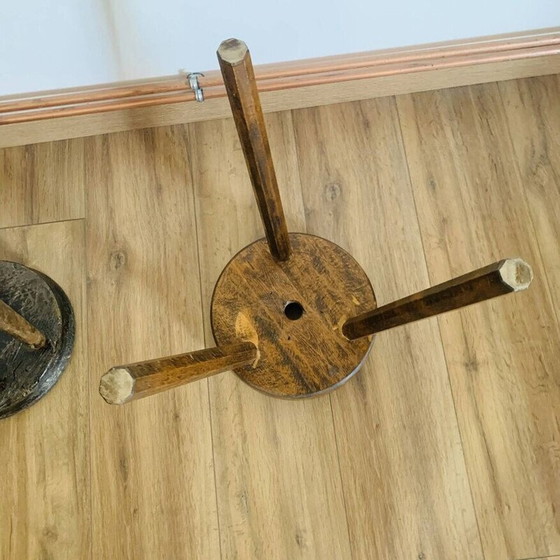 Image 1 of Pair of vintage wooden tripod stools