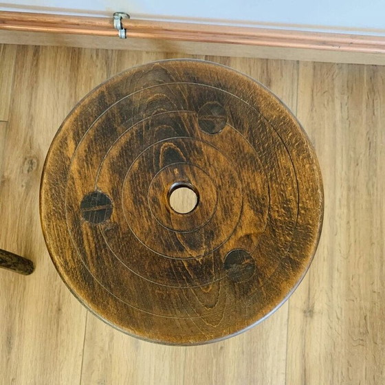 Image 1 of Pair of vintage wooden tripod stools
