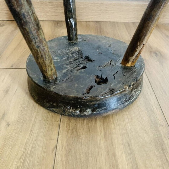 Image 1 of Pair of vintage wooden tripod stools