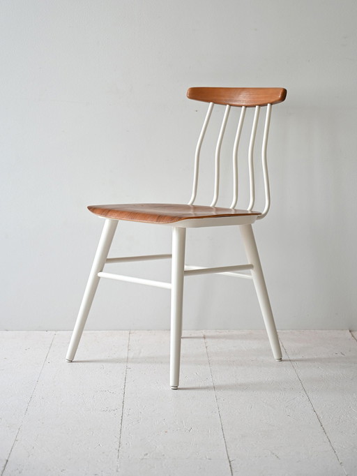 Vintage 1960S Scandinavian Chair With White Painted Frame And Molded Wooden Seat
