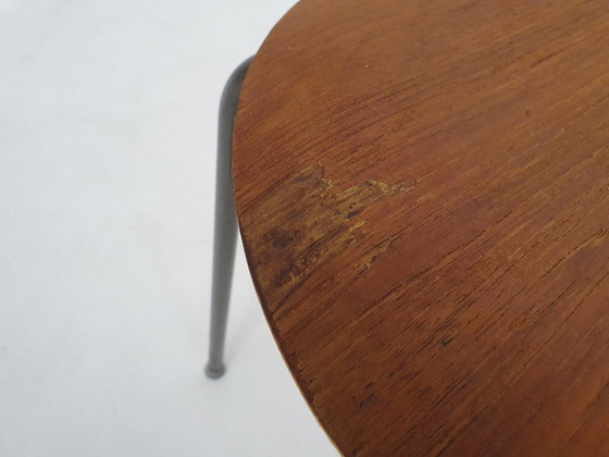 Image 1 of Teak And Metal Arne Jacobsen Inspired Tripod Stool, Denmark 1960'S