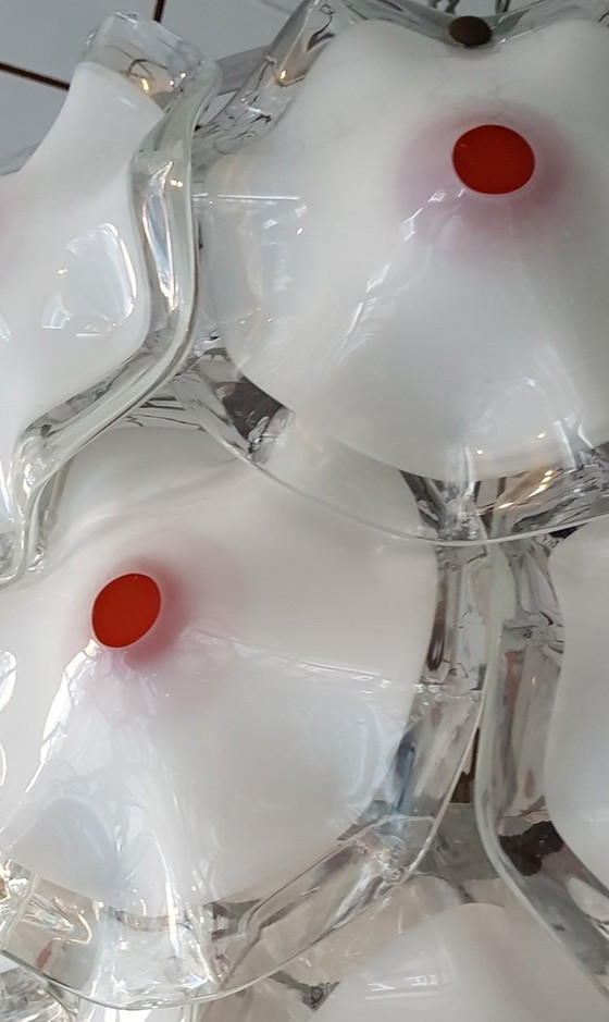 Image 1 of White & Red Murano Glass Ceiling Lamp, 1960S