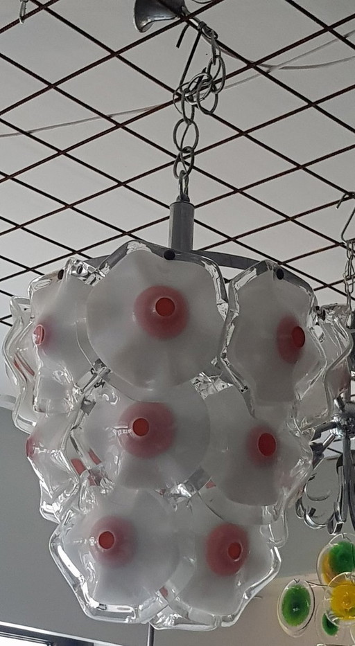 White & Red Murano Glass Ceiling Lamp, 1960S