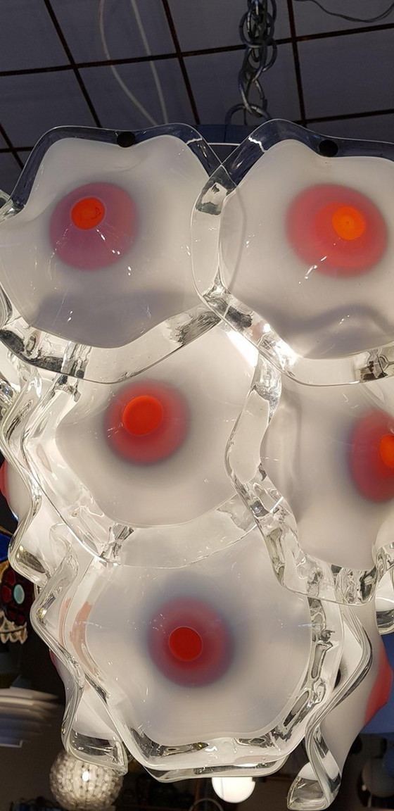 Image 1 of White & Red Murano Glass Ceiling Lamp, 1960S