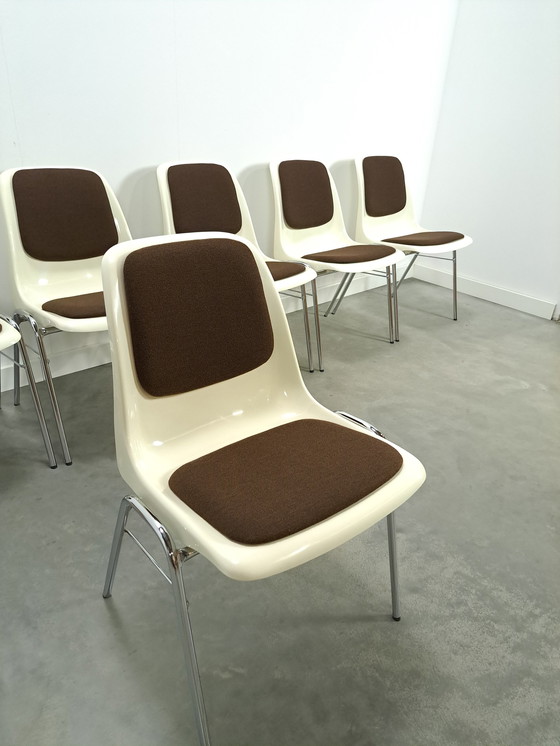 Image 1 of Plastic Ama Chair With Chrome Legs And Brown Cushions