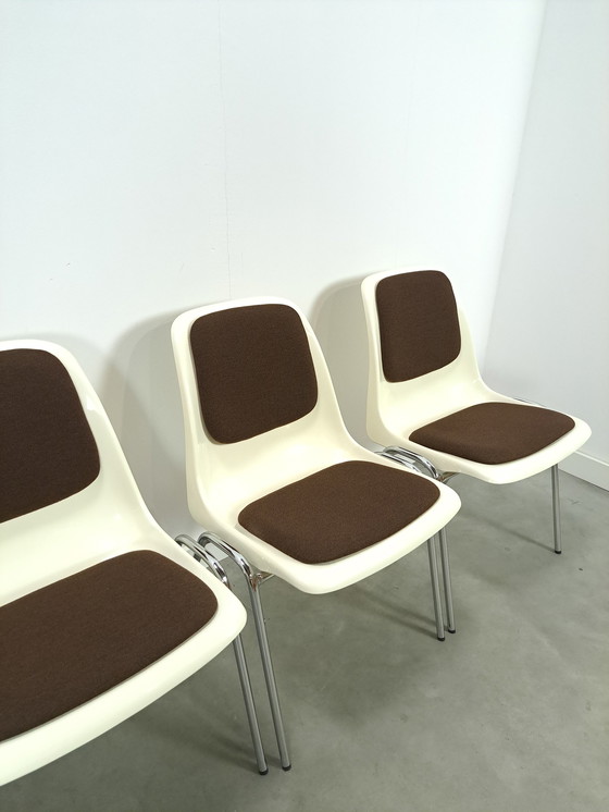 Image 1 of Plastic Ama Chair With Chrome Legs And Brown Cushions