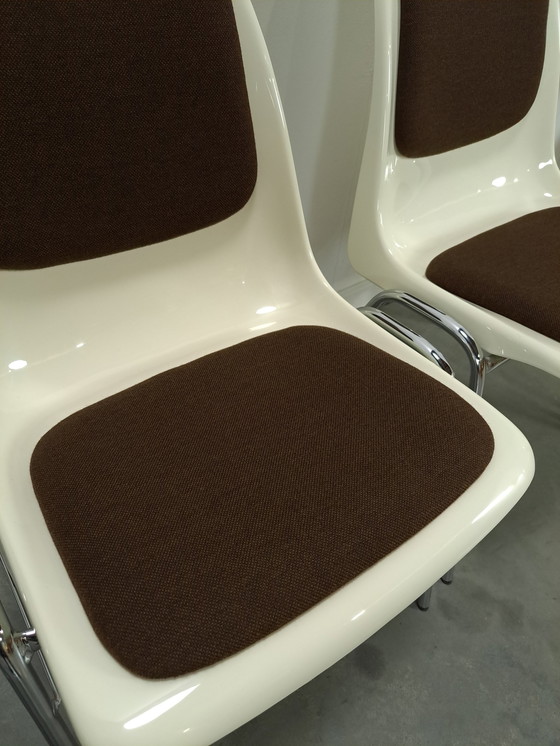 Image 1 of Plastic Ama Chair With Chrome Legs And Brown Cushions