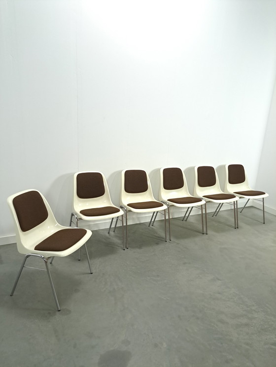 Image 1 of Plastic Ama Chair With Chrome Legs And Brown Cushions