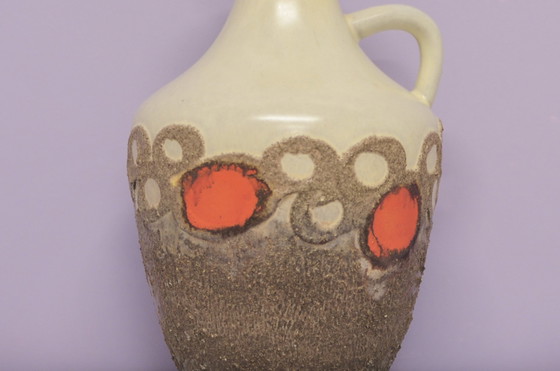 Image 1 of beige taupe & orange Strehla jug vase