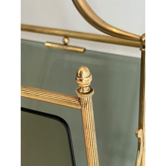 Image 1 of Vintage magazine rack in brass and bluish glass by Maison Jansen, 1940