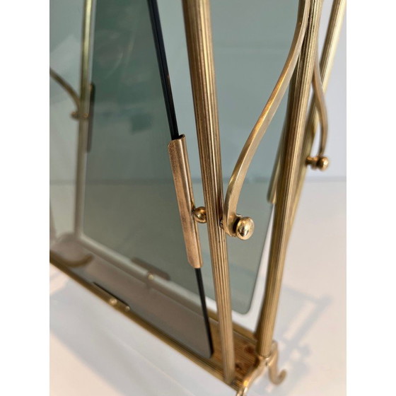 Image 1 of Vintage magazine rack in brass and bluish glass by Maison Jansen, 1940