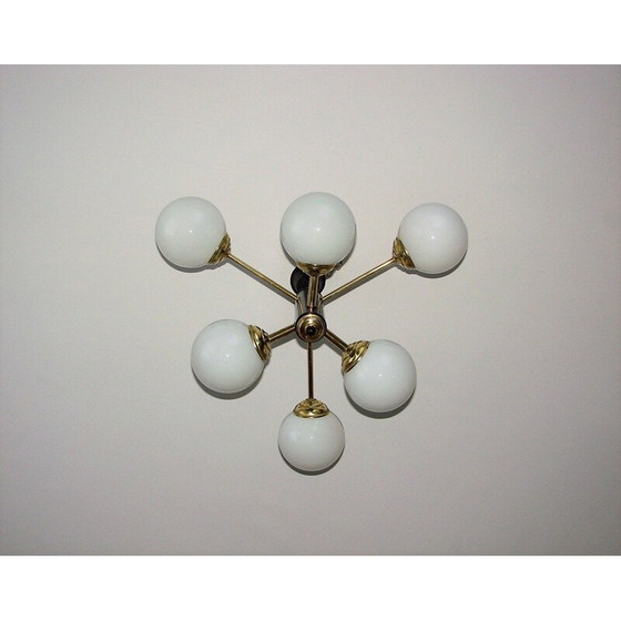 Image 1 of Lampadario vintage in ottone e vetro, anni '70