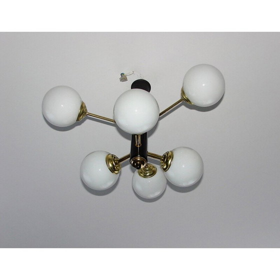 Image 1 of Lampadario vintage in ottone e vetro, anni '70