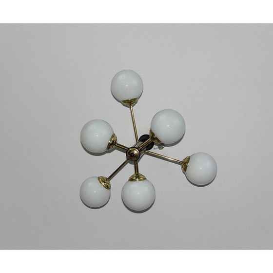 Image 1 of Lampadario vintage in ottone e vetro, anni '70