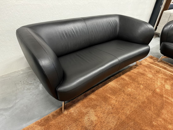 Image 1 of 2 Leolux Flint Sofa 2.5 Seater Black Senso Leather Sofa Set