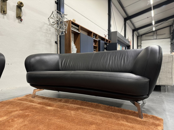 Image 1 of 2 Leolux Flint Sofa 2.5 Seater Black Senso Leather Sofa Set