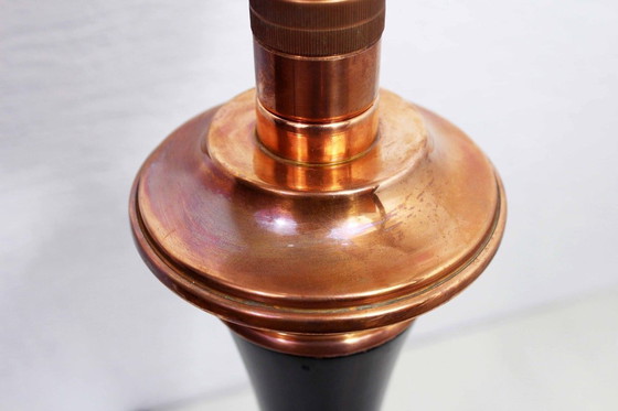 Image 1 of Art Deco Mazda Lamp, Wood Copper And Glass, 1930S