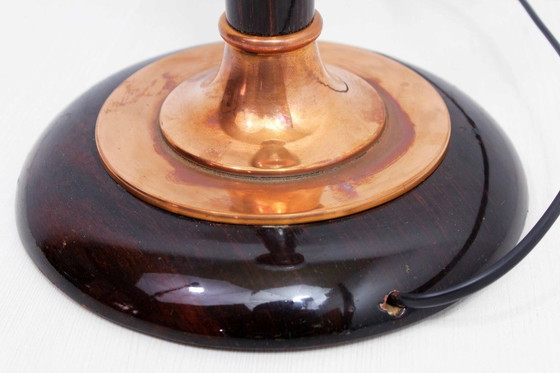 Image 1 of Art Deco Mazda Lamp, Wood Copper And Glass, 1930S