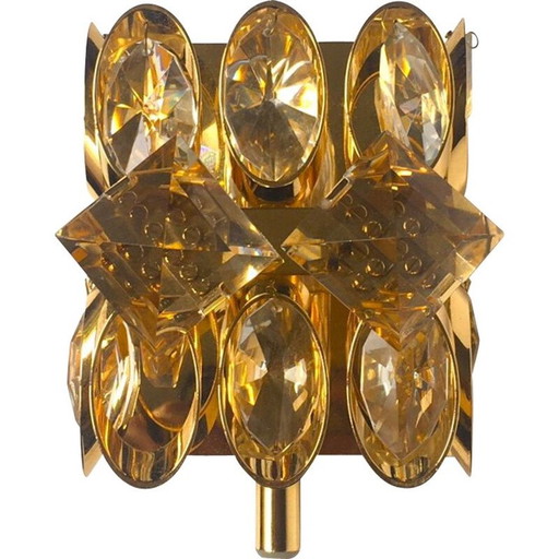 Vintage gilt brass and crystal wall lamp by Palwa, 1960