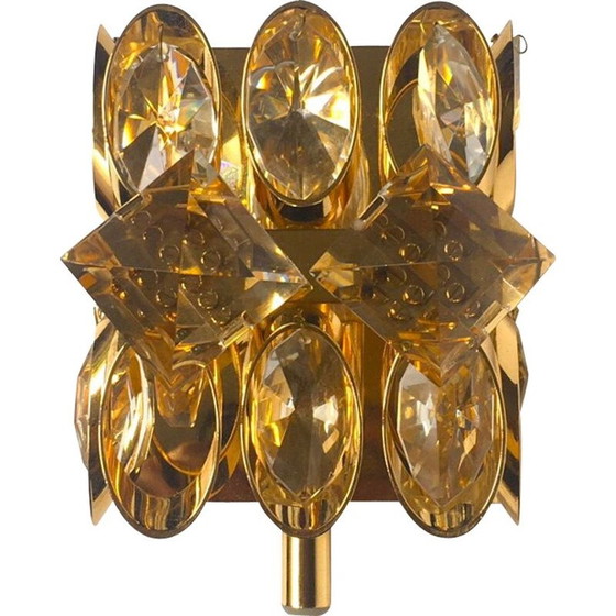 Image 1 of Lampada da parete vintage in ottone dorato e cristallo di Palwa, 1960