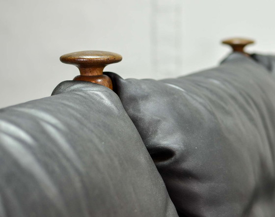 Image 1 of Sturdy Scandinavian 3-seater sofa in smooth Black Leather from mid-century, 1960s