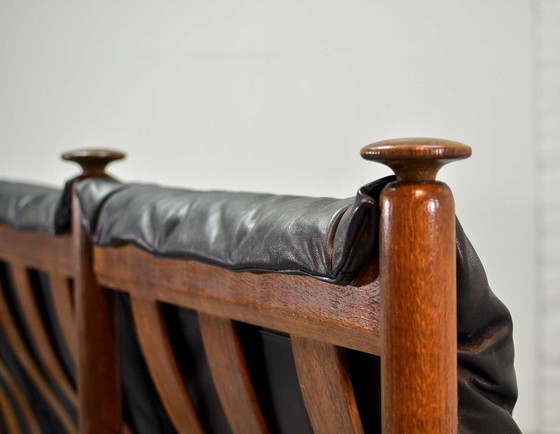 Image 1 of Sturdy Scandinavian 3-seater sofa in smooth Black Leather from mid-century, 1960s