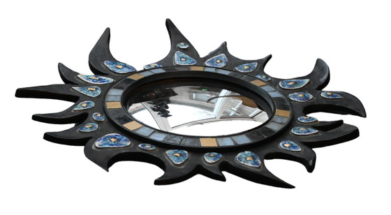 Image 1 of Specchio convesso Vintage Sunburst - specchio in resina e ceramica - specchio solare