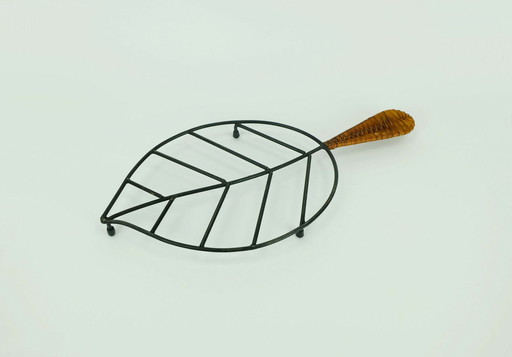 danish modern leaf-shaped COASTER metal and leather 1950s 