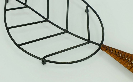 Image 1 of danish modern leaf-shaped COASTER metal and leather 1950s 