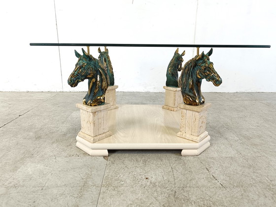 Image 1 of Tavolino da caffè vintage in ottone con testa di cavallo