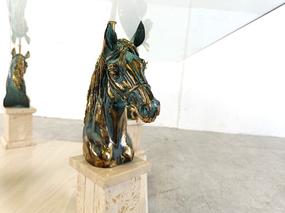 Image 1 of Tavolino da caffè vintage in ottone con testa di cavallo