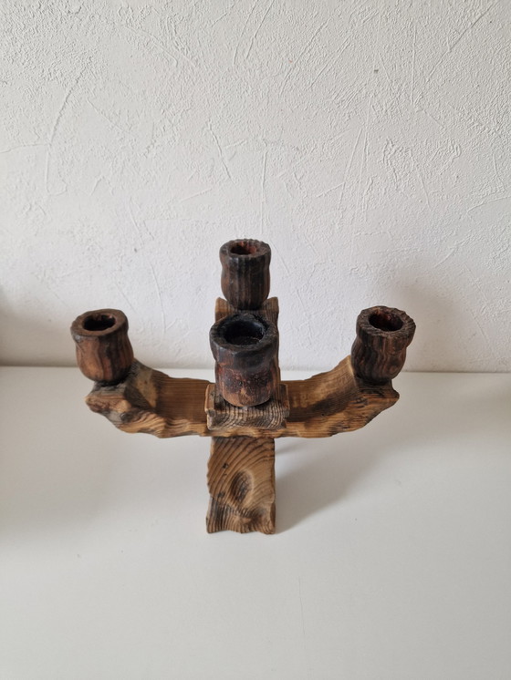 Image 1 of Coppia di candelabri brutalisti in legno 