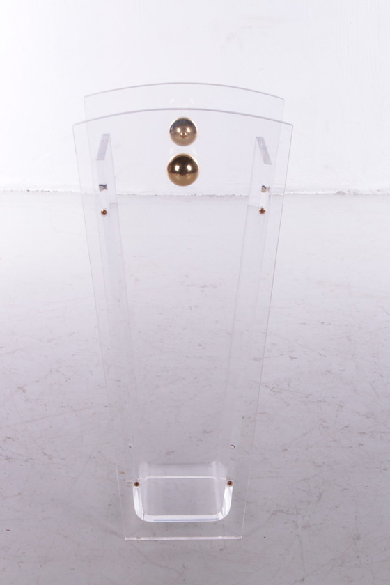 Image 1 of Plexiglass Umbrella Stand with Brass Accents,1970