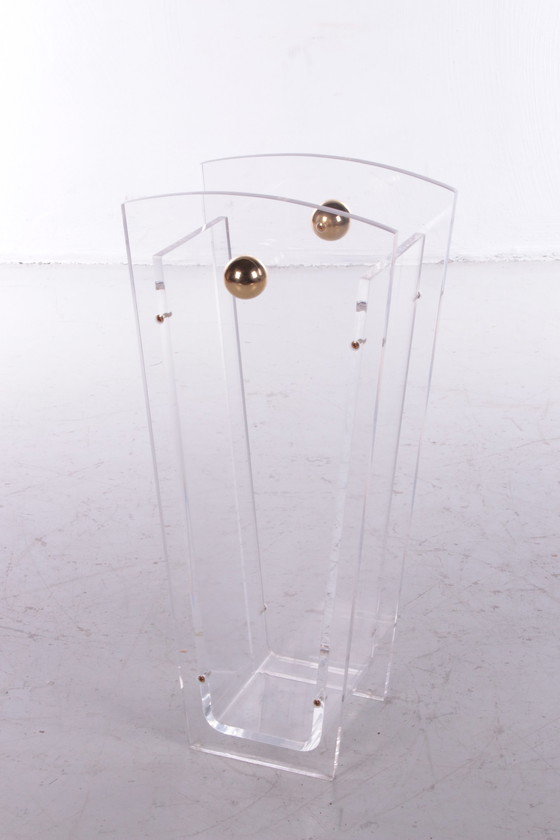 Image 1 of Plexiglass Umbrella Stand with Brass Accents,1970