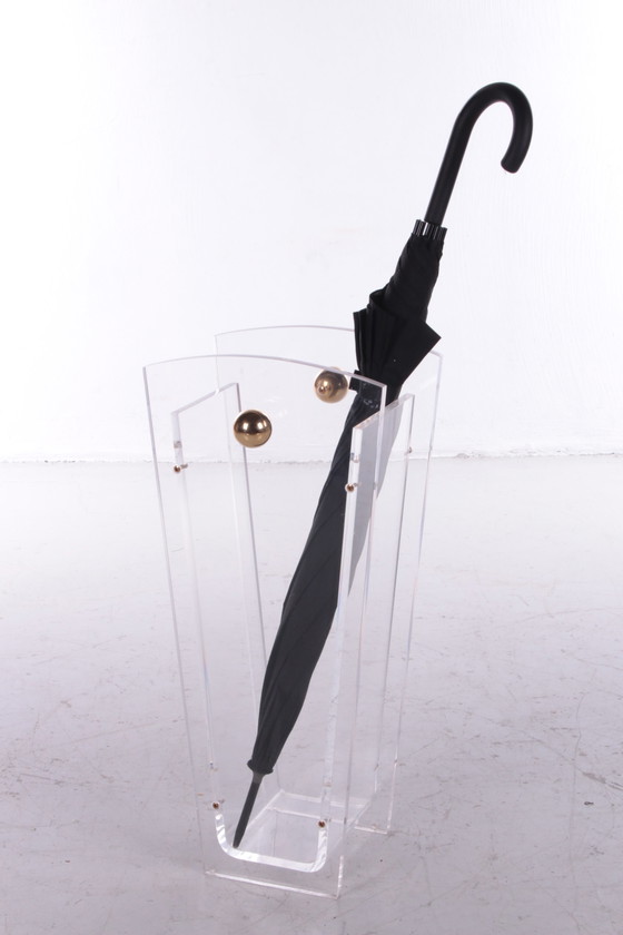 Image 1 of Plexiglass Umbrella Stand with Brass Accents,1970