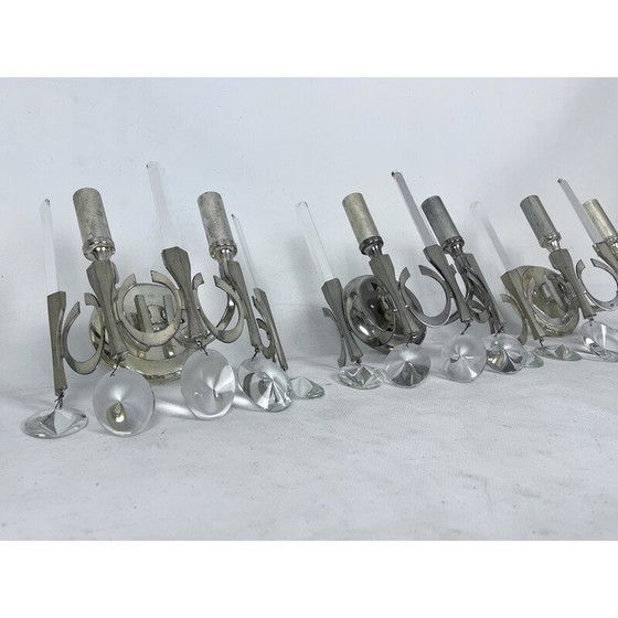 Image 1 of Set of 3 vintage Ovali brass and glass wall lamps by Sciolari, Italy 1960