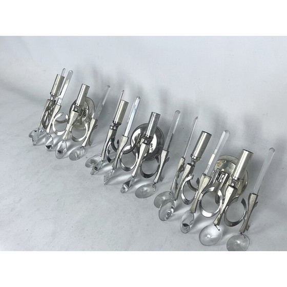 Image 1 of Set of 3 vintage Ovali brass and glass wall lamps by Sciolari, Italy 1960