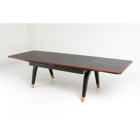 Image 1 of Vintage extendable dining table in mahogany and brass, 1970s