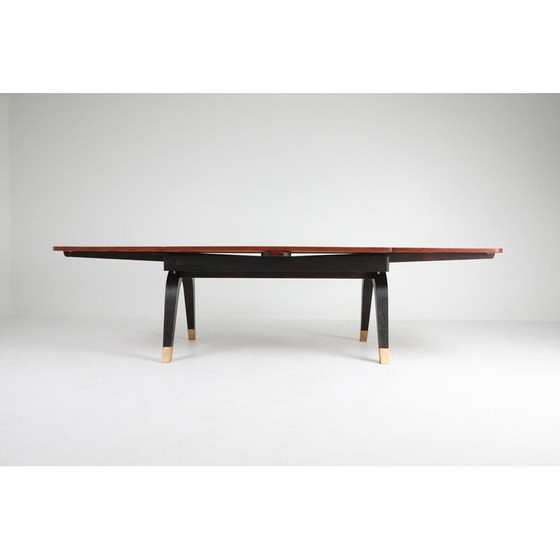 Image 1 of Vintage extendable dining table in mahogany and brass, 1970s