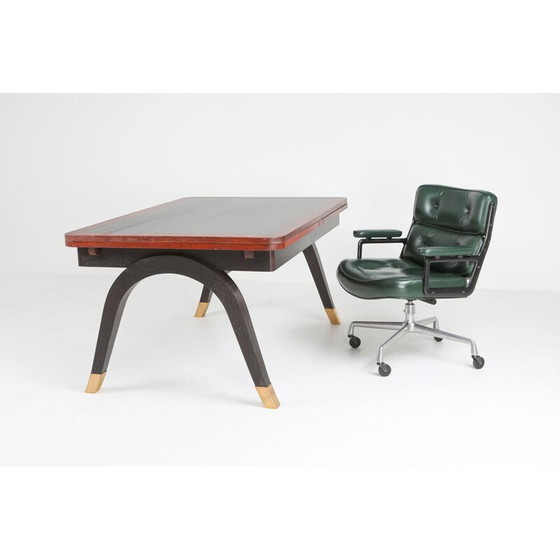 Image 1 of Vintage extendable dining table in mahogany and brass, 1970s