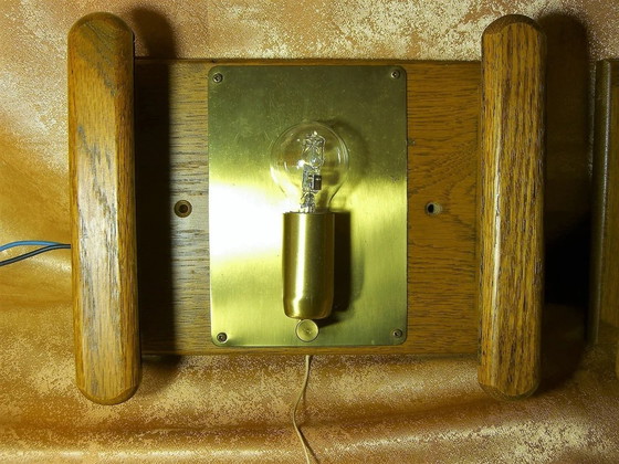 Image 1 of Applique Fischer, stile moderno di metà secolo, Art Déco, ottone, legno, vetro, iper vintage, molto raro