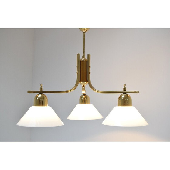 Image 1 of Lampadario in vetro e ottone di metà secolo, Cecoslovacchia, anni '80