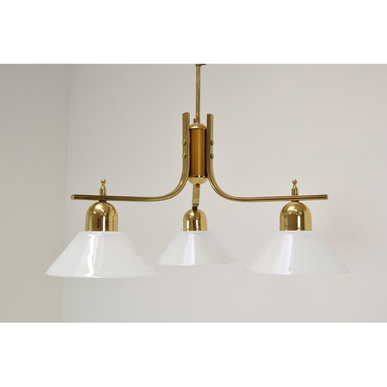 Image 1 of Lampadario in vetro e ottone di metà secolo, Cecoslovacchia, anni '80